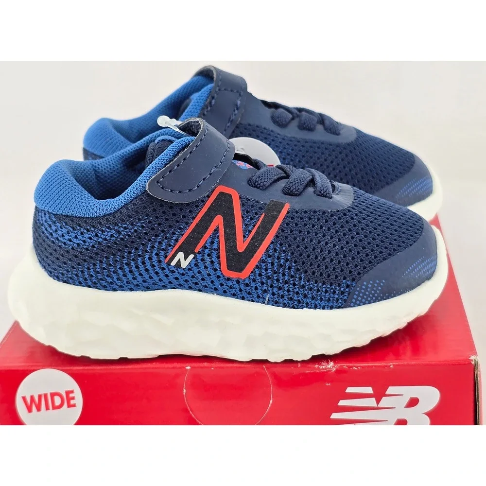 New Balance 520v8 Bungee Lace Kids 3 Wide Blue Red Sneakers - New